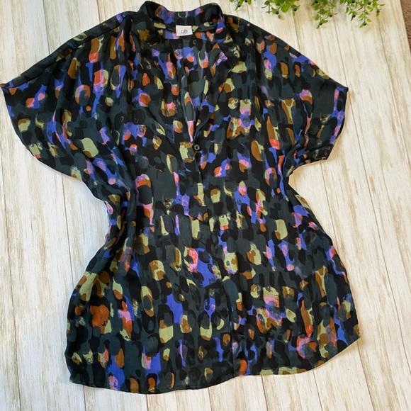 CAbi Tops - CAbi multicolor on black medium loose top